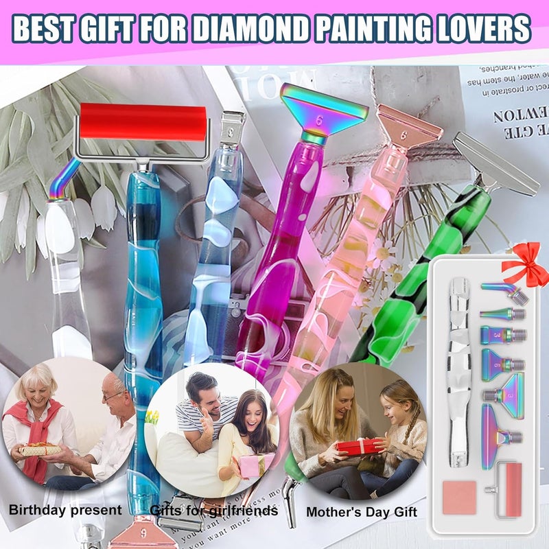 Heyseri 14PCS Diamond Painting Pen Accessories Tools Set, Exquisite Stainless Steel Metal Pen Tips,Ergonomic Diamond Art Pen and 6 Painting Glue Clay,Comfort Grip and Faster Drilling (White Rainbow) - Image 4